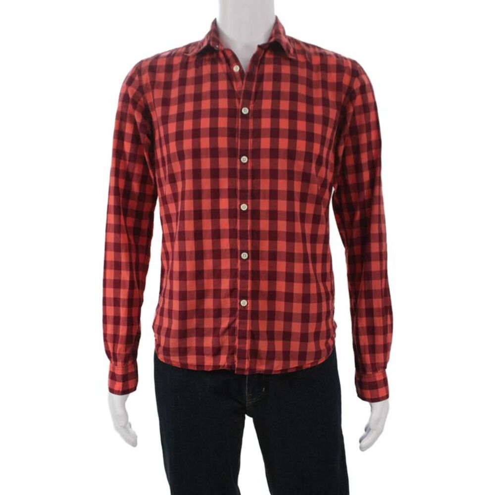 Scotch & Soda Mens Cotton Gingham Print Button Down Shirt Red Size S